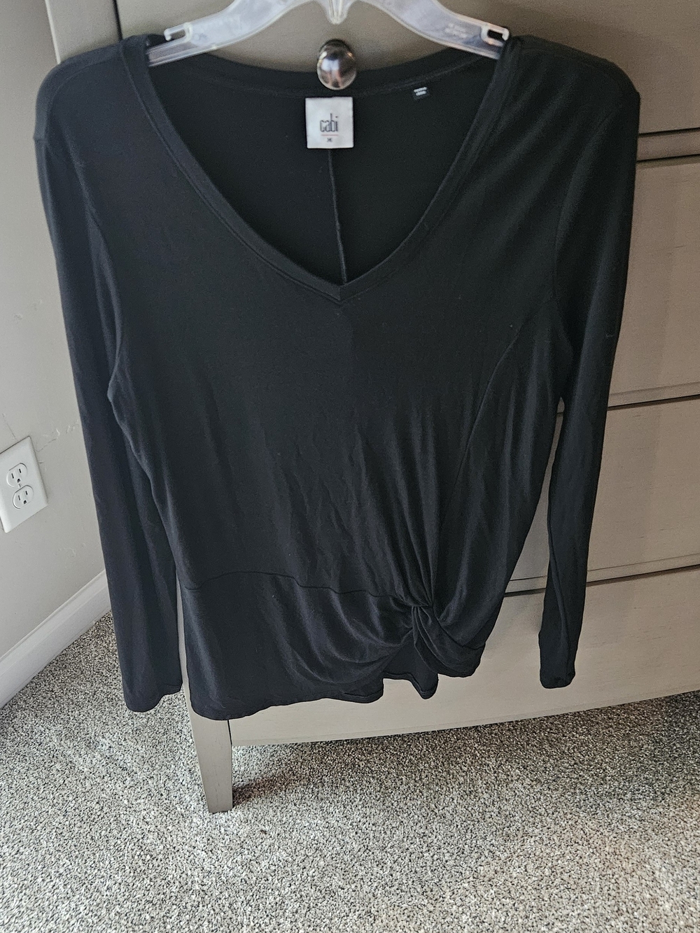 cabi Black V-Neck Long Sleeve Twist Front Top